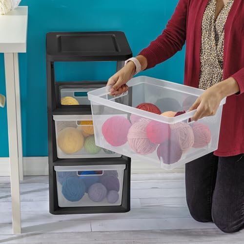 Stackable Black 3 Drawer Storage Cabinet, Removable See-Through Plastic Drawers, No-Installation Organizer for Home & Dorm Household Tidying - Image 6