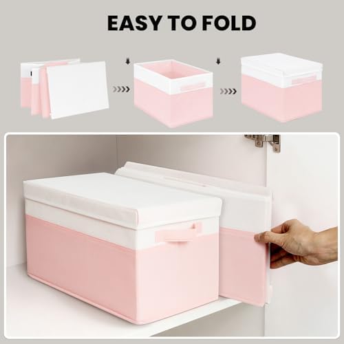 Large Closet Organizer Bins with Lids 4 Pack - 23 QT Collapsible Decorative Storage Boxes with Lids - Clothes Storage Bins with Handles - Fabric Containers for Living Room, Dorm, Nursery - Pink - Image 7