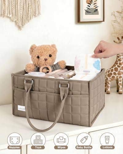 Baby Diaper Caddy Organizer, Portable Nursery Storage Basket with Handle - Image 6