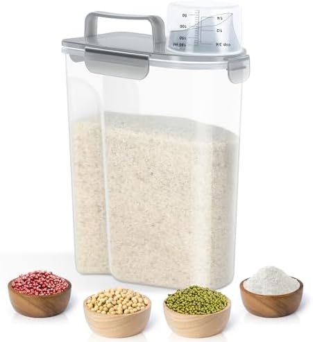 TBMax Rice Container 10 Lbs, Cereal Container Oatmeal Storage, Airtight Food Dispenser with Pouring Spout & Cup for Flour Grain Beans, Pet Dog Cat Food Storage Container-Translucent Grey - Image 7