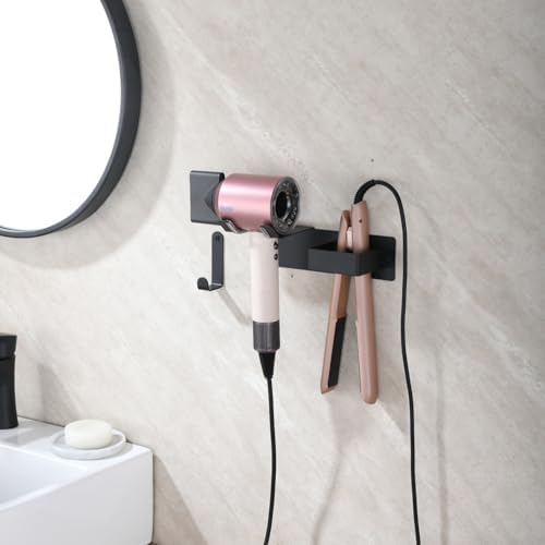 Hair Dryer Holder Wall Mounted, Hair Tool Organizer Wall Mount for Bathroom, Stainless Steel Hair Dryer Holder, Blow Dryer Holder Adhesive/Drilling Hair Dryer and Straightener Holder Black UEMUSI - Image 7
