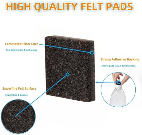 Furnigear Felt Furniture Pads for Hardwood Floors - Self Adhesive Chair Felt Pad, Floor Protector for Furniture Feet, Furniture Sliders Moving Furniture Smoothly, Anti Scratch 96 Pcs 3/4" Square Brown - Image 6