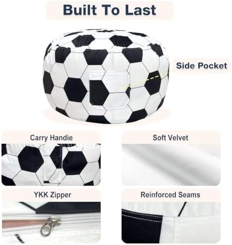 Lukeight Soccer Stuffed Animal Storage Bean Bag Chair Cover for Kids (No Filler), Velvet Plush Toy Organizer Seat, Long YKK Zipper, Side Pocket, X-Large 30"D x 18"H - Image 6