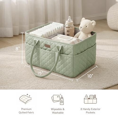 Konssy Baby Diaper Caddy Organizer, Solid Design with PU Leather Handles - Image 6