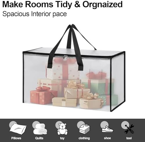 6 Pack Extra Large Heavy Duty Clear Moving Bags with Reinforced Zippers & Wide Carry Handles, See-Through Storage Totes for Clothes Packing, Dorm Moves & Home Organization - Image 7
