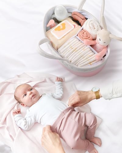 Maliton Diaper Caddy for Baby Girl-Cotton Rope Diaper Caddy, Diaper Organizer for Changing Table, Portable Baby Basket for Storage Baby Stuff, Newborn boy girl baby essentials Registry Items - Image 6
