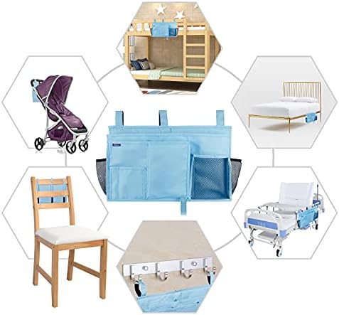 Surblue Bedside Caddy Hanging Bed Organizer Storage Bag Pocket for Bunk and Hospital Beds, College Dorm Rooms Baby Bed Rails, Camp 8 Pockets, (Large, Skyblue) - Image 6