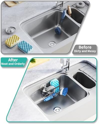 HapiRm Multifunctional Sponge Holder with Unique M-Shaped, 2 Installation Methods Kitchen Sink Caddy Organizer, Rustproof Stainless Steel Kitchen Organizers and Storage Essentials - Black - Image 6