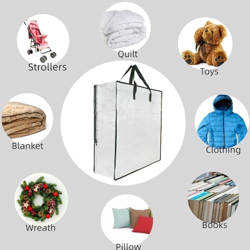 3 Pack Clear Storage Bags with Zipper and Handles, Blanket Bags For Closet Storage, Moving and Packing Supplies for College, Underbed Storage Organizer for Clothes Pillow Bedding Christmas Wreath - Image 6