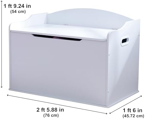 KidKraft Austin Wooden Toy Box/Bench with Safety Hinged Lid, White, Gift for Ages 3+, Amazon Exclusive - Image 6