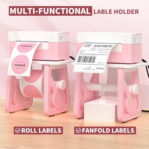 PONNOR Label Holder for Rolls and Fanfold Labels, Thermal Sticker Holder for Desktop Printer, Fragile Stickers for Shipping, Label Stand Accessory Supplies for Home, DIY, Office, Small Business(Pink) - Image 7