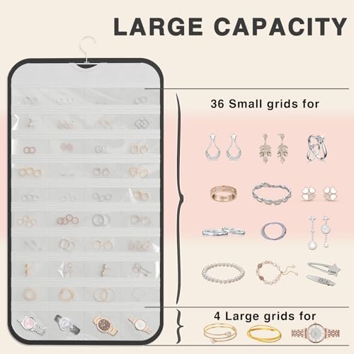 Hanging Jewelry Organizer for Necklaces Earrings, 1-Pack, Black and White - Image 6