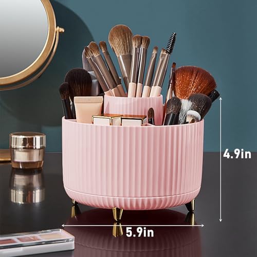 Diesisa Makeup Brush Holder Organizer,360° Rotating Makeup Brush Organizer,5 Slot Make up Brushes Cup for Cosmetics, Nail Polish, Art Supply, Bathroom Vanity Desktop Organizer - Pink - Image 7