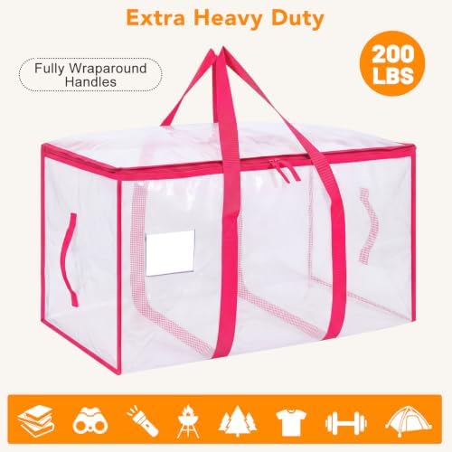 4 Pack 93L Extra Large Heavy Duty Clear Moving Bags 200LBS, Pink Edges - Image 6