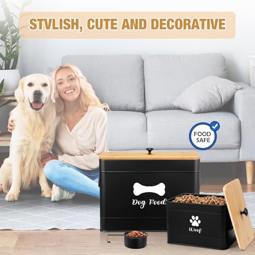 Newtay 2Pcs Extra Large Metal Dog Food Containers Airtight 12&3.5 Lb, Black - Image 6