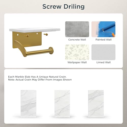FORIOUS Natural Marble Toilet Paper Holder with Phone Shelf, Commercial - Image 7
