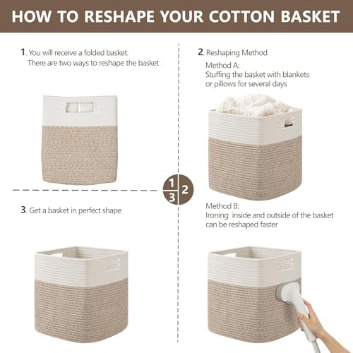 UBBCARE Storage Cubes 11 Inch, Cotton Rope Woven Baskets for Organizing, Cube Storage Bin for Baby Nursery, 2-Pack Square Toy Storage Baskets for Shleves Organizer, Closet, Kidsroom, Brown - Image 7