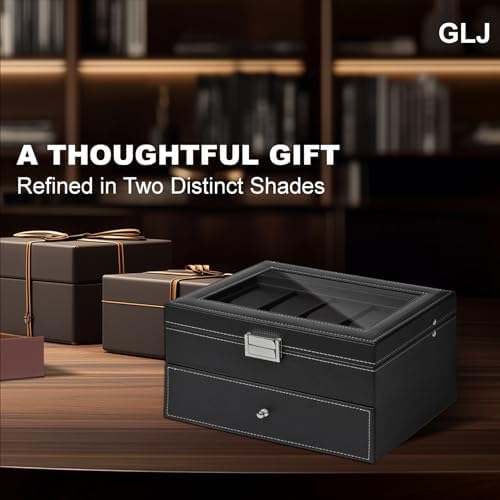 Watch Box for Men, 20 Slot Men's Watch Case with Transparant Glass Lid, Jewelry Box With Drawer, 2-Layer Watch Holder with Lock and Removable Pillows, PU Leather, Fathers Day Gift for Dad - Image 7