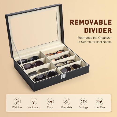 CO-Z Leather Multi Sunglasses Organizer for Women Men, Eyeglasses Eyewear Display Case with 8 Slots, Jewelry Watch Organizer, Sunglasses Jewelry Collection Case, Sunglass Glasses Storage Holder Box - Image 6