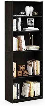 Furinno Jaya Book Shelf, 5-Tier Bookshelf, Tall Standing Bookcase with Adjustable Shelves, 9.5 x 24.5 x 71.2, for Living Room, Bedroom, Home Office, Black Espresso - Image 7