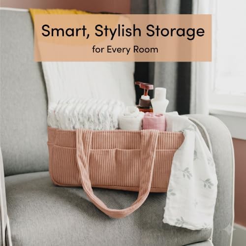 PUTSKA Baby Diaper Caddy Organizer, Nursery Basket, Terracotta Corduroy - Image 6