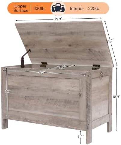 HOOBRO Toy Box, Retro Wooden Look Storage Chest with Safety Hinge, Entryway Storage Bench Supports 330 lb, 29.9 x 15.7 x 18.9 Inches Toy Chest Organizer, Easy Assembly (Greige) BG75CW01G2 - Image 6