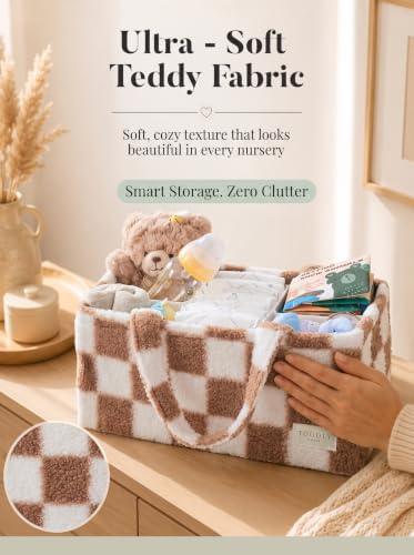 Baby Diaper Caddy Organizer with Waterproof Changing Pad, Checkered Taupe - Image 7