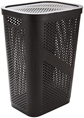 Mind Reader Slim Laundry Hamper with Lid, 60L Clothes Basket, Ventilated Plastic, Brown - Image 6