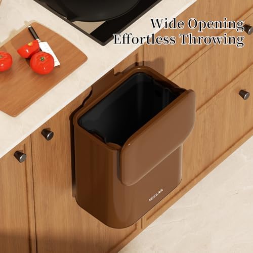 Space Saving Hanging Small Trash Can for Kitchen Cabinet, Bathroom or Office (Coffee, 2.1 Gallon (8L)) - Image 6