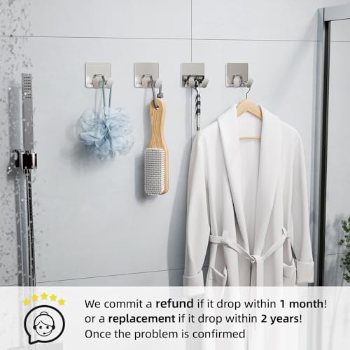 Adhesive Shower Hooks for Inside - Extra Sticky Razor Holder, Silver 4 Pack - Image 7