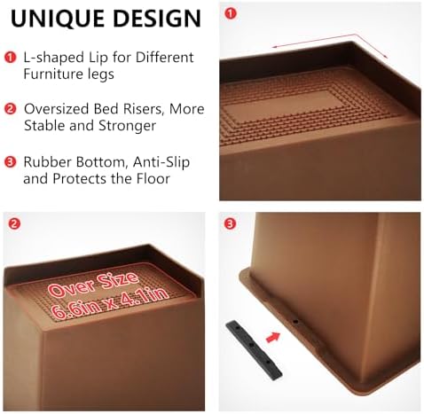 8 Pack Dark Brown Bed Risers 6 inch Heavy Duty, Furniture Risers - Image 6