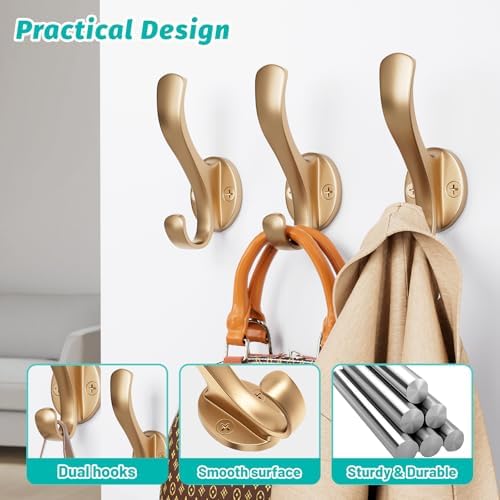 Coat Hooks Heavy Duty - Easy to Install Metal Towel Hooks Fashionable Wall Hooks for Hanging Hat, Towel, Key, Robe, Scarf, Bag, Cap (4 PCS Gold) - Image 6