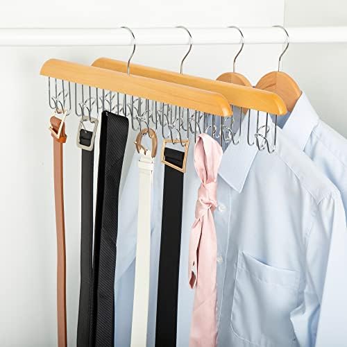 Amazon Basics Wooden Belt Hanger Closet Organizer, Multifunctional, Smooth Finish, Natural, 2-Pack - Image 5