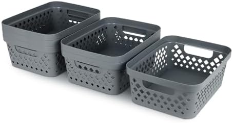 Glad Plastic Storage Basket Set, Value Pack of 6 | Open Storage Bins for Shelves, Bathroom, Pantry, Closet | Nesting Organizer Boxes with Handles, 2 Gallon, Grey - Image 6