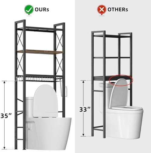 Kalrin Over The Toilet Storage with X Shape Side Guardrail, 3-Tier Over Toilet Storage Rack with Drain Basket, Freestanding Bathroom Organizer for Balcony Laundry, Vintage Brown - Image 6