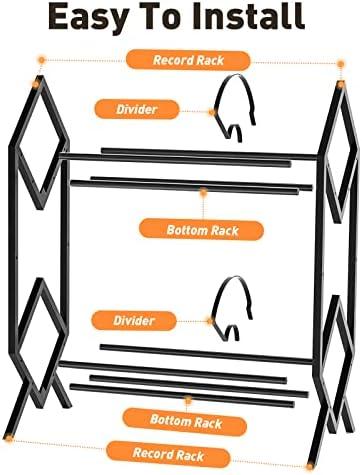 RUILALIFE 2-Tier-Vinyl-Record-Storage-Holder With Dividers, 200 LPs Albums Storage Rack Shelf, Steel Music Records Display Shelf Organizer For Book, Magazine, Files - Image 6