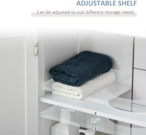 kleankin 23.5" Pedestal Sink Storage Cabinet with Adjustable Shelf White - Image 6