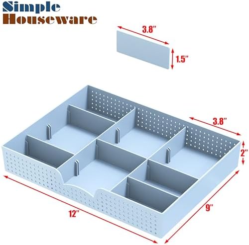 Simple Houseware Drawer Organizer Tray, 9 Adjustable Compartments, Blue - Image 7