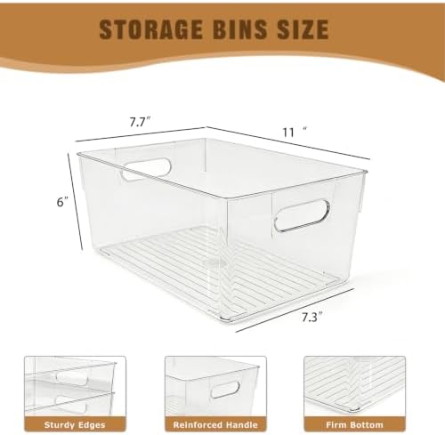 6 Pack Thick Clear Stackable Storage Bins, Cabinet Organizer, Plastiic Containers with Handle for Kitchens, Bathrooms and Fridge and Desktop - Image 7