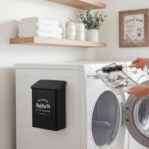 MONJITA Magnetic Lint Bin for Laundry Room, Wall Mounted Lint Trash Can with Lid for Dryer, Laundry Room Organization and Storage with Brush(Black) - Image 6