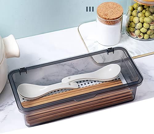 Flatware Tray Kitchen Drawer Organizer With Lid And Drainer - Plastic Kitchen Cutlery Tray and Utensil Storage Container with Cover - Dinnerware Holder for Spoons Forks Knives 10.0x4.3x2.8 - Image 7