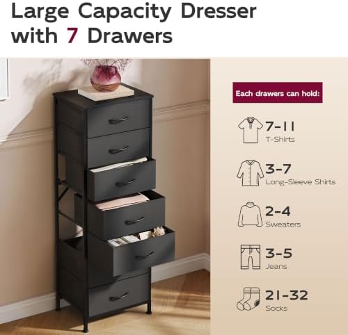 WLIVE Tall Dresser for Bedroom, 7 Drawer Dresser, Black - Image 6