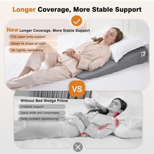 Vekkia 34" Extra-Long Wedge Pillow, 5.5" Bed Wedge Pillow for Sleeping,Gray - Image 7