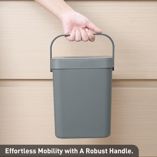 EKO Puro Mini Wall-Mounted Kitchen Trash Can with Lid Food Waste Caddy, 0.79 Gal / 3L (Grey), 3L (Pack of 12) - Image 7