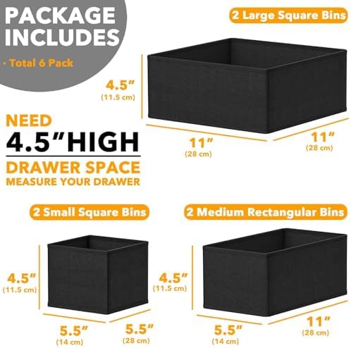 SpaceAid Drawer Organizer for Clothes, 6 Pack Dresser Drawer Organizer Bins, Closet Organizers and Storage Dividers for Clothing, Underwears, Socks (Black) - Image 6