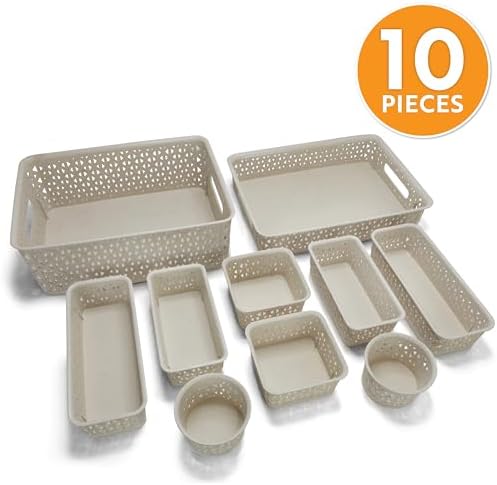 BROOKSTONE, 10-Piece Multi-Purpose Organizing Set – Nesting Baskets for Drawers & Vanity, Customizable Storage, Eco-Friendly, Versatile for Home, Office, Bathroom, and Kitchen - Image 6
