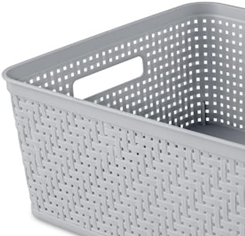 Sterilite Short Basket, Woven Plastic Storage Organizer Bin, Cement,24-Pack - Image 6
