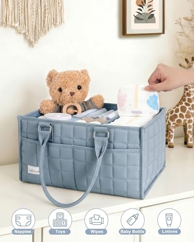 Baby Diaper Caddy Organizer, Portable Nursery Storage Basket with Handle - Image 6