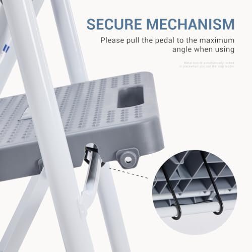 DUMOS 2 Step Ladder, Sturdy Step Stool with Anti-Slip Pedal & Comfortable Handrail, Portable Heavy Duty Stool for Kitchen, Garage & Outdoor, 330lbs, Grey - Image 6