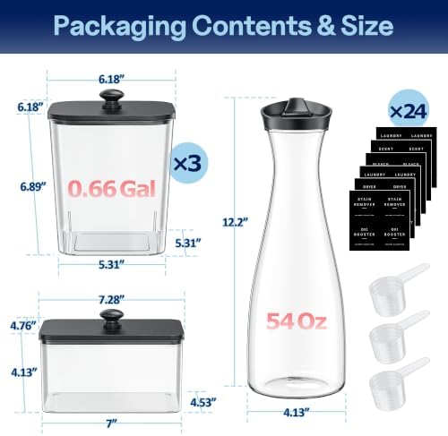 3+1+1 Pack Laundry Pods Containers & Dryer Sheet Holder & Laundry Detergent Dispenser, Laundry Room Organization and Storage with Wooden Lids, Labels and Scoops for Scent Booster, Powder, Laundry Pods - Image 7